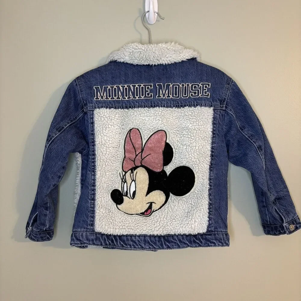 Zara Kids Girl Denim Sherpa Jacket Minnie Mouse Walt Disney 5/6 Jean